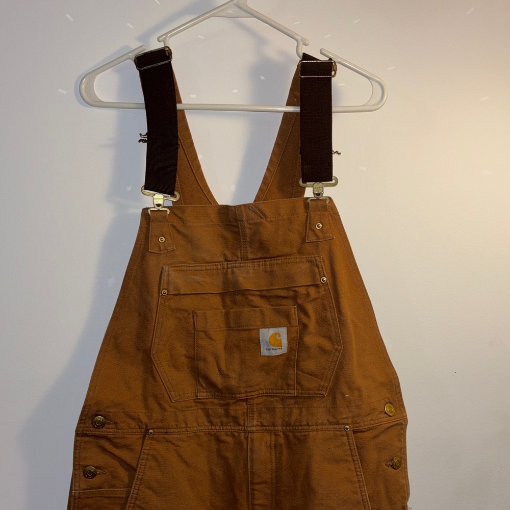 Carhartt Brown Firm Duck Insulated Bib Overalls - Men’s Medium Short